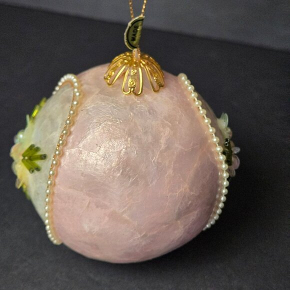 Kurt Adler Pink Capiz Pearl Beaded Christmas Ornament Handmade Philippines 3" - Picture 2 of 7
